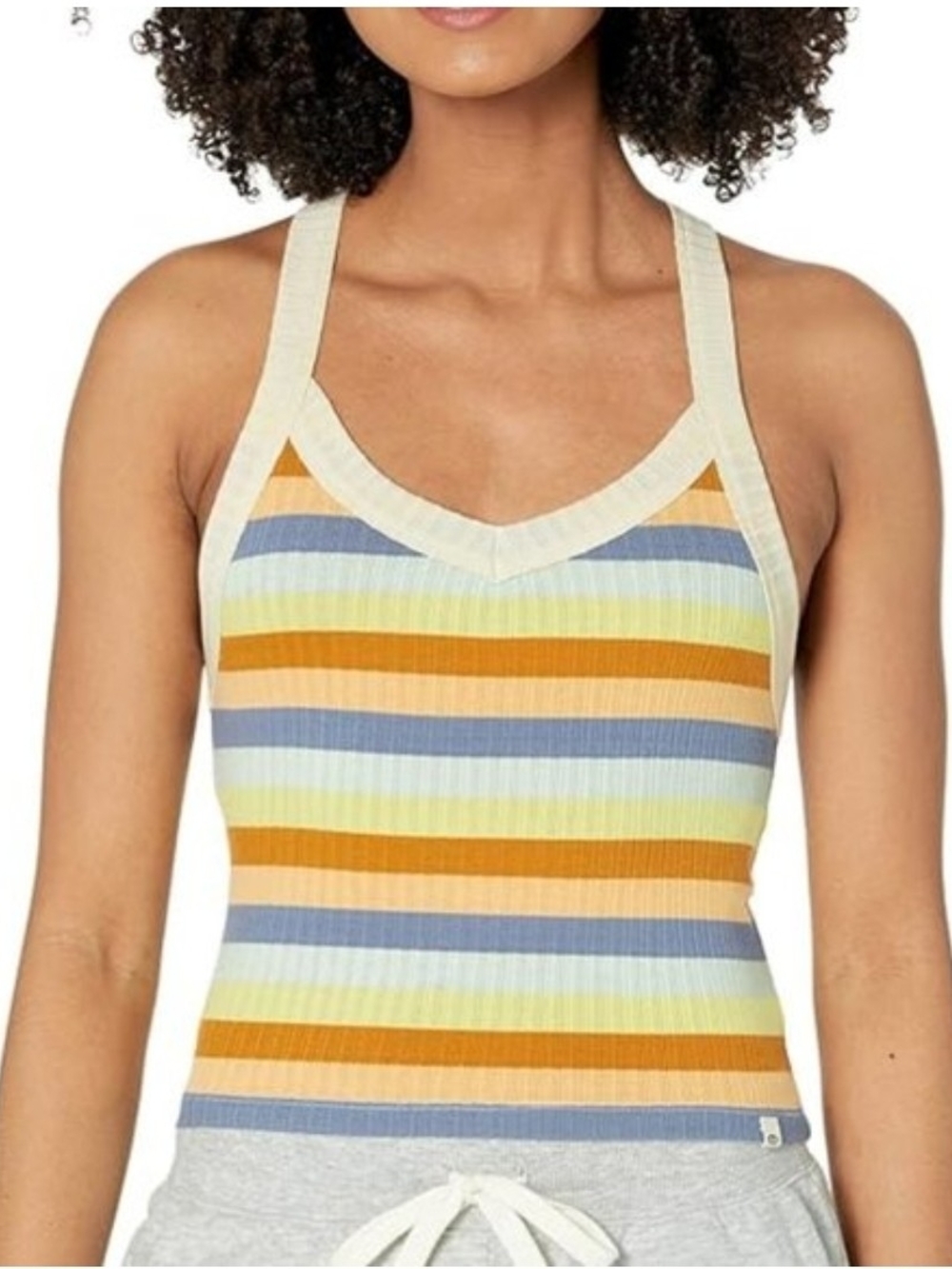Rip Curl Striped Ribbed Tank Top in Cream, Mustard & Blue